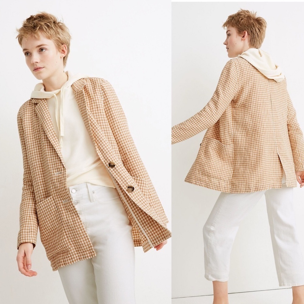 Madewell Cream and Tan Gingham Relaxed Blazer